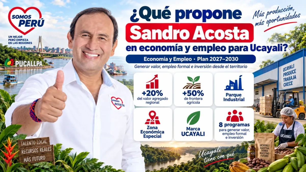 Plan de economía y empleo de Sandro Acosta para Ucayali 2026: dejar de vender materia prima